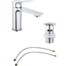 Tvättställsblandare med bottenventil och flexibla anslutningsslangar