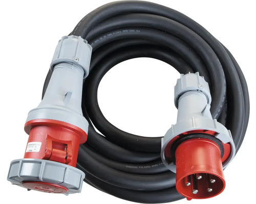Förlängningskabel med starkströmskontakt och -koppling