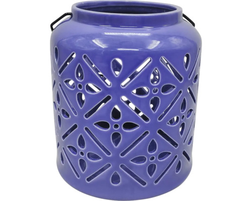 Ljuslykta LAFIORA porslin Ø16x18cm violett Dekorativ keramiklampa med mönster och metallbygel