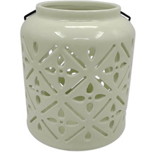 Dekorativ vindljuslykta i keramik med blomsterutskärningar och handtag