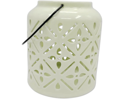 Dekorativ lykta av keramik med mönster och handtag