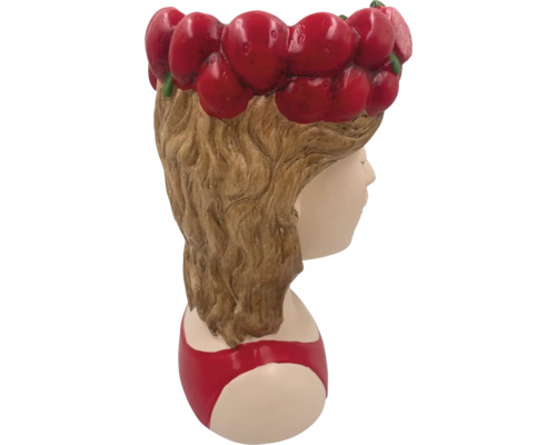 Blomkruka i form av ett flickhuvud med en körsbärsblomkrans