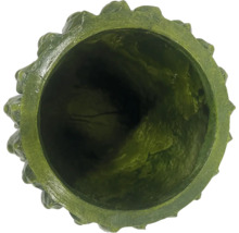 Insidan av en grön blomkruka med dekorativ kant