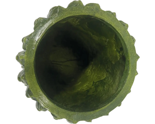 Insidan av en grön blomkruka med dekorativ kant