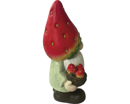 Trädgårdstomte med jordgubbsmössa och korg