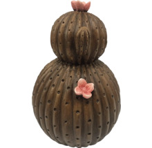 Dekorativ kaktus av keramik med blomapplikationer