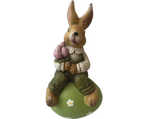 Hare LAFIORA på ägg 19,2x16,5x35cm grön Dekorativ påskharfigur med blommor och ägg
