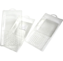 Två transparenta färgtråg för målningsarbeten