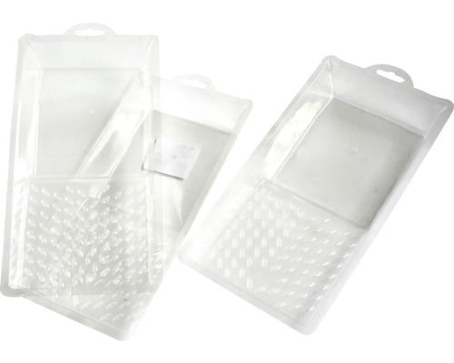 Två transparenta färgtråg för målningsarbeten