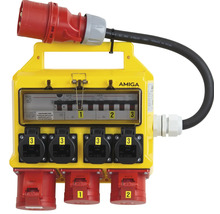 Amiga strömavdelare med flera uttag och en röd kontakt