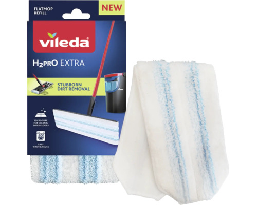 Vileda H2PRO EXTRA refill för plattmopp av mikrofiber med blå ränder för borttagning av envis smuts.