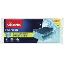 Vileda Pro Clean disksvamp i trepack med aktiva enzymer för långvarig hygien och stark rengöringskraft.