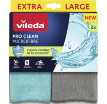 Vileda Pro Clean mikrofiberduk set, 2 stycken, Extra Large, Vileda Logo, för flera ytor, med aktiva enzymer, tvättbar minst 10 gånger.