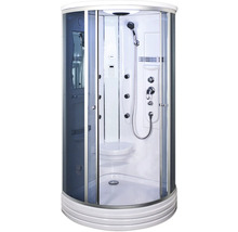 Duschkabin med glasdörrar och olika duschfunktioner för badrummet