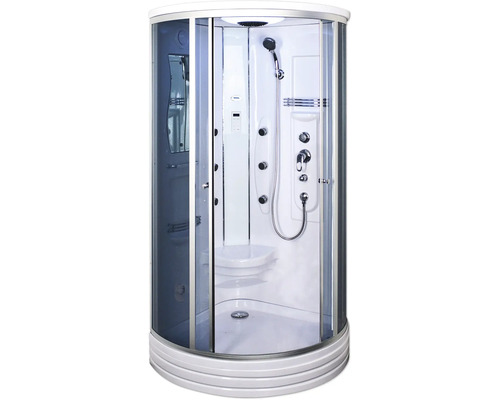 Duschkabin med glasdörrar och olika duschfunktioner för badrummet