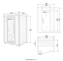Teknisk ritning av en bastu med dimensioner