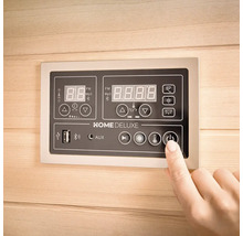 Kontrollpanel för en Home Deluxe bastu med digital display och kontrollelement