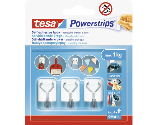 Tesa Powerstrips självhäftande krok, avtagbar utan spår, inklusive fyra små Powerstrips