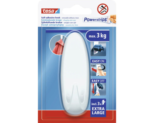 Självhäftande krok TESA Powerstips 3kg Tesa självhäftande krok, avtagbar upp till maximalt 3 kg