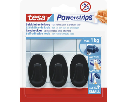 Självhäftande krok TESA Powerstips 1kg Tesa Powerstrips krok, självhäftande, avtagbar utan spår, maximal lastkapacitet ett kilogram