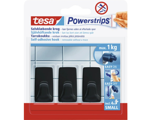 Självhäftande krok TESA Powerstrips 1kg Tesa Powerstrips självhäftande krok, avtagbar utan spår, maximal lastkapacitet ett kilogram