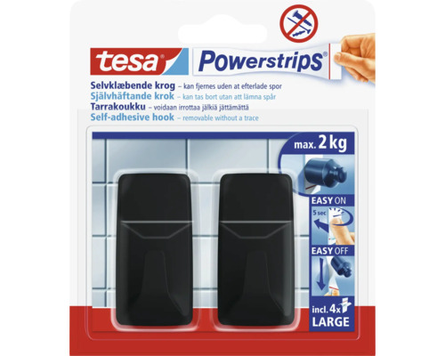 Självhäftande krok TESA Powerstrips 2kg Tesa Powerstrips krokar, självhäftande, upp till maximalt två kilogram lastkapacitet, fyra stycken