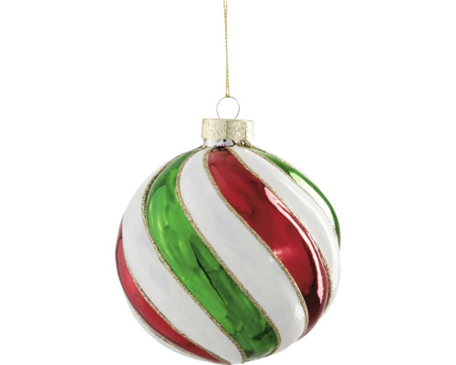 Julgranskula MICA rand röd/grön/vit Ø10cm Julgranskula med randigt mönster i grönt, rött och vitt