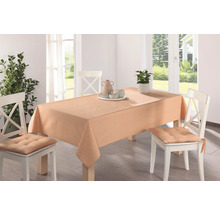 Matbord med enfärgad duk och stolar med dynor