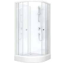 Hörndusch med glasdörrar och duschblandare