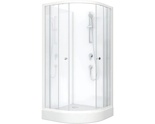 Hörndusch med glasdörrar och duschblandare