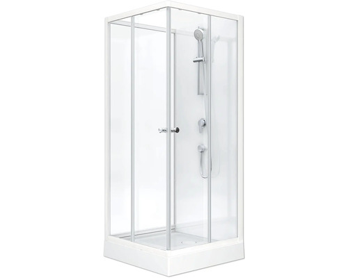 Hörndusch med duschkabin och duschblandare