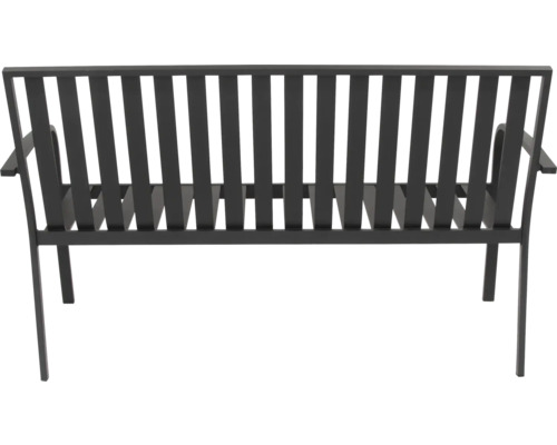 Trädgårdsbänk i metall med armstöd och ryggstöd