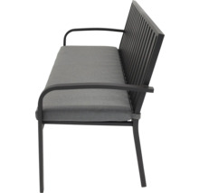 Trädgårdsbänk med armstöd och grå dynor