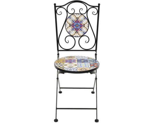 Trädgårdsstol med mosaikmönster på sits och ryggstöd