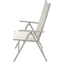 Trädgårdsfåtölj i tyg och metall med armstöd