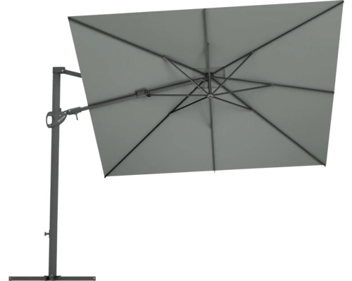 Grått rektangulärt parasoll med stålram.