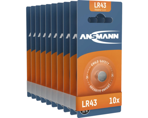 Ansmann LR43 alkaliska batterier, 1,5 V, 10-pack