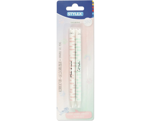 Förpackning med två gelpennor, korrigeringsgelpennor med kattmotiv från Stylex