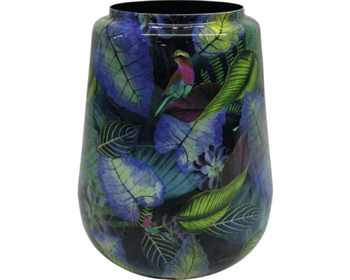 Dekorativ blomvas med fågel- och växtmönster