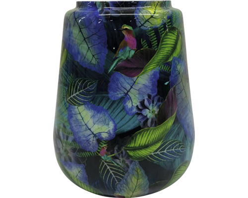 Dekorativ blomvas med fågel- och bladmönster
