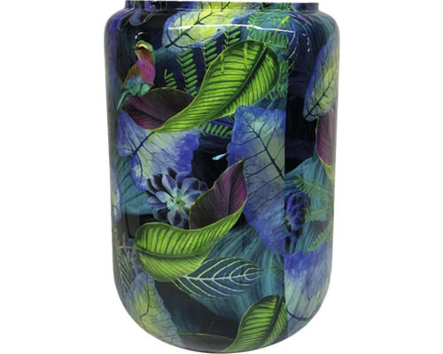 Blomvas med fågel- och växtmönster