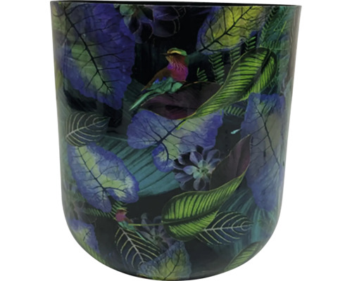 Dekorativ blomkruka med blad- och fågelmönster