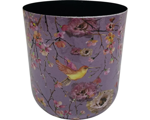 Blomkruka fåglar metall Ø12x13cm lila Blomkruka med fågel- och blommotiv