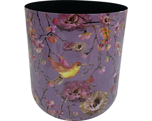 Blomkruka fåglar metall Ø20x22,5cm lila Blomkruka med fågel- och blommotiv