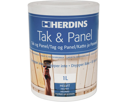 Vägglasyr HERDINS tak och panel extra vit 1L Herdins Tak och Panel trälasyr, 1 liter
