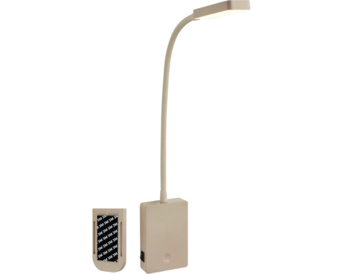 Läslampa BRILONER LED självhäftande dimmbar beige LED-bordslampa med flexibel hals och uppladdningsbart batteri