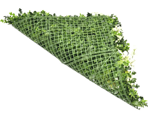 Konstgjord växtmatta med gröna blad och vita blommor