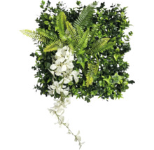 Konstgjord växtpanel med ormbunke och vita blommor