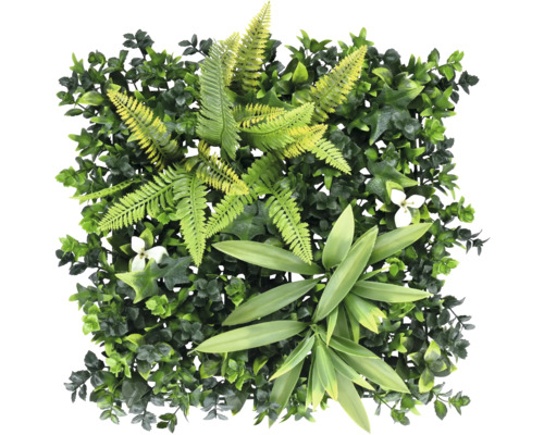 Konstgjord grön vägg med ormbunkar och blad för dekoration