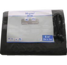 Svart presenning med en storlek på 2 gånger 3 meter och en vikt på 90 gram per kvadratmeter.